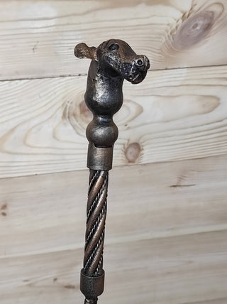 Forged Fireplace Tool Set: Handmade Dog Head Broom & Shovel
