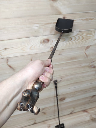Forged Fireplace Tool Set: Handmade Dog Head Broom & Shovel