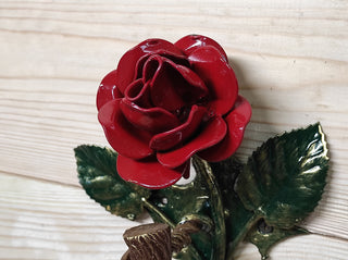 Hand Forged Rose Door Handle: Metal Flower Handle (13.38")
