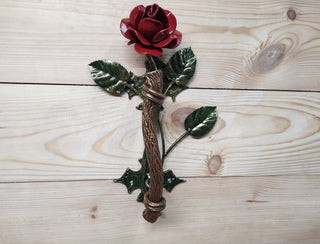 Hand Forged Rose Door Handle: Metal Flower Handle (13.38")