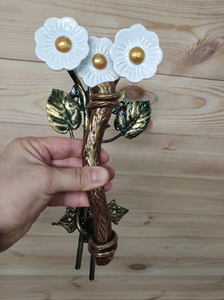 Hand Forged Daisy Flower Door Handle - Metal Floral Decor