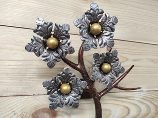 Hand Forged Flower Branch Door Handle: Metal Floral Decor