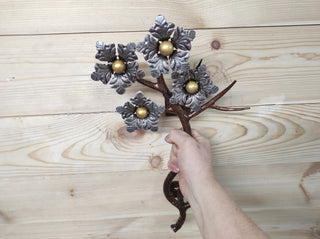 Hand Forged Flower Branch Door Handle: Metal Floral Decor