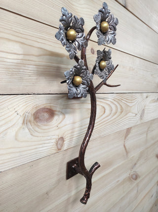 Hand Forged Flower Branch Door Handle: Metal Floral Decor