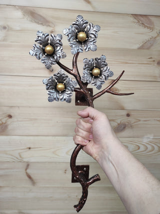 Hand Forged Flower Branch Door Handle: Metal Floral Decor
