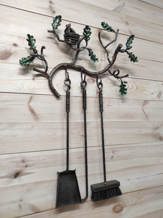 Hand Forged Fireplace Tools Set: Poker, Shovel, Broom