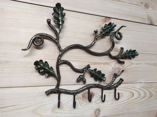 Handmade Forged Iron Coat Rack: Acorn Hallway Hanger