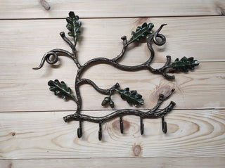Handmade Forged Iron Coat Rack: Acorn Hallway Hanger
