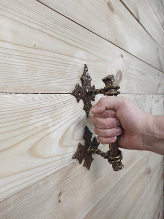 Hand Forged Barn Door Handle: Rustic Bronze Metal Hardware
