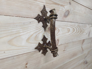 Hand Forged Barn Door Handle: Rustic Bronze Metal Hardware