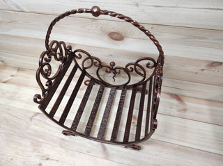 Hand Forged Wrought Iron Log Holder: Firewood Storage Basket