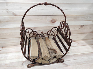 Hand Forged Wrought Iron Log Holder: Firewood Storage Basket