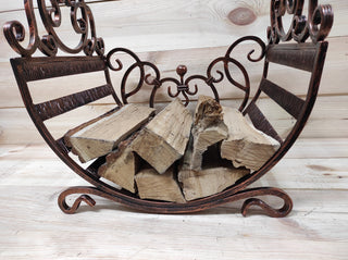 Hand Forged Wrought Iron Log Holder: Firewood Storage Basket