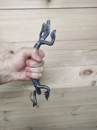 Hand Forged Lizard Door Handle: Metal Barn Door Pull