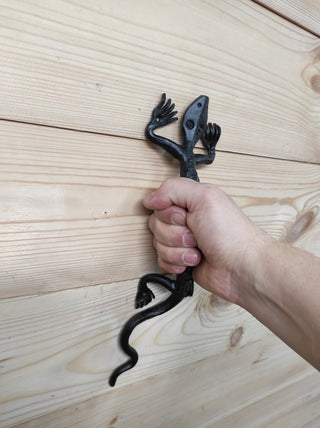 Hand Forged Lizard Door Handle: Metal Barn Door Pull