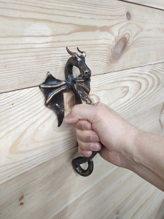 Hand Forged Dragon Door Handle: Wrought Iron Metal Decor