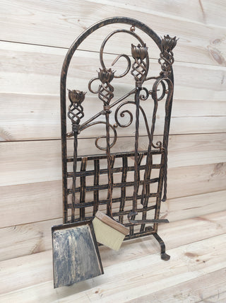 Hand Forged Fireplace Tools Set: Iron Poker, Tongs, Shovel & Broom