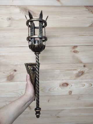 Hand Forged Wrought Iron Wall Sconce: Medieval Viking Torch Lamp