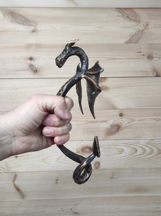 Dragon door handle, door handle, metal handle, hand forged handle, barn door handle, door decor, wrought hardware, metal forged handle