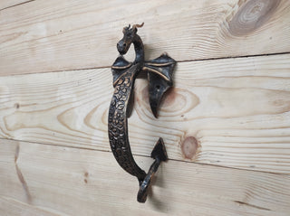Hand Forged Dragon Door Handle: Wrought Iron Metal Decor