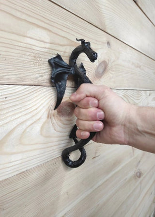 Wrought Iron Dragon Door Handle: Hand Forged Front Door Decor
