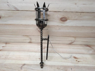 Hand Forged Wrought Iron Wall Sconce: Medieval Viking Torch Lamp