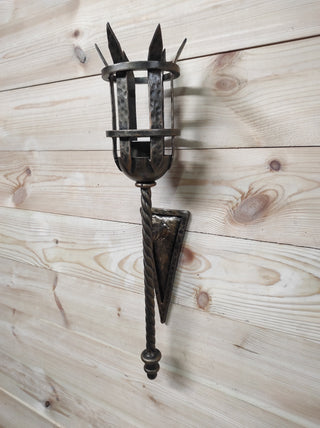 Hand Forged Wrought Iron Wall Sconce: Medieval Viking Torch Lamp