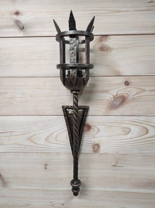 Hand Forged Wrought Iron Wall Sconce: Medieval Viking Torch Lamp