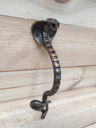 Hand Forged Cobra Door Handle: Metal Barn Door Pull