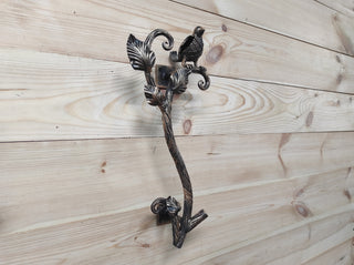 Hand Forged Wrought Iron Bird Door Handle: Rustic Branch Door Pull