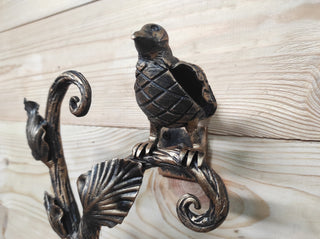 Hand Forged Wrought Iron Bird Door Handle: Rustic Branch Door Pull