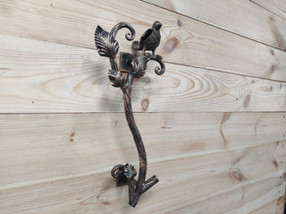 Hand Forged Wrought Iron Bird Door Handle: Rustic Branch Door Pull