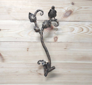 Hand Forged Wrought Iron Bird Door Handle: Rustic Branch Door Pull