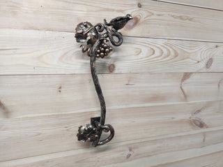Hand Forged Wrought Iron Door Handle: Bird on Branch