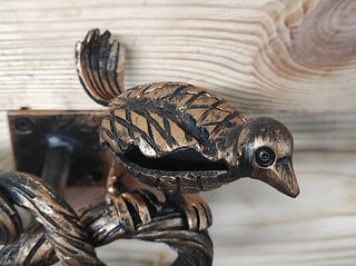 Hand Forged Wrought Iron Door Handle: Bird on Branch