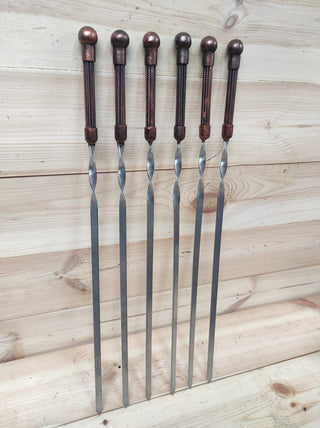 Hand Forged Kebab Skewers - Iron Grill Utensils, Camping Cookware - Set of 6