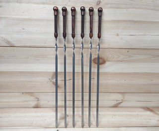 Hand Forged Kebab Skewers - Iron Grill Utensils, Camping Cookware - Set of 6