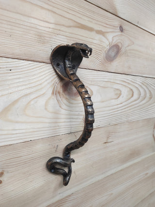 Hand Forged Cobra Door Handle: Metal Barn Door Pull