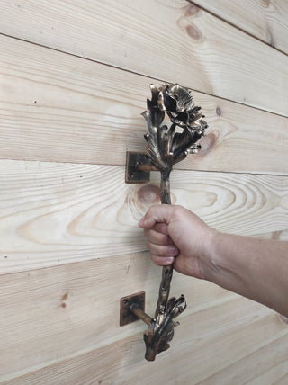 Hand Forged Wrought Iron Door Handle: Poppy Flower Barn Door Pull