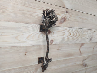 Hand Forged Wrought Iron Door Handle: Poppy Flower Barn Door Pull