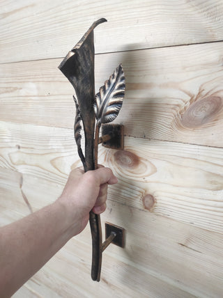 Hand Forged Wrought Iron Door Handle: Calla Lily Flower
