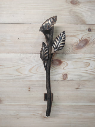 Hand Forged Wrought Iron Door Handle: Calla Lily Flower