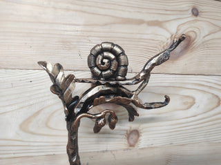 Hand Forged Wrought Iron Door Handle: Snail on Oak Branch