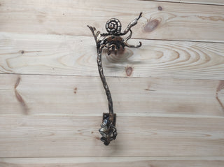 Hand Forged Wrought Iron Door Handle: Snail on Oak Branch