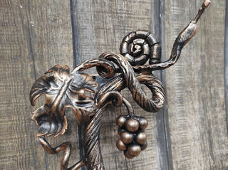 Hand Forged Wrought Iron Door Handle: Snail on Grapevine