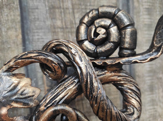 Hand Forged Wrought Iron Door Handle: Snail on Grapevine