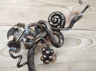 Hand Forged Wrought Iron Door Handle: Snail on Grapevine