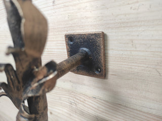 Hand Forged Wrought Iron Door Handle: Bird & Poppy Flower