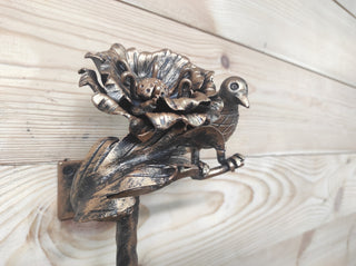 Hand Forged Wrought Iron Door Handle: Bird & Poppy Flower