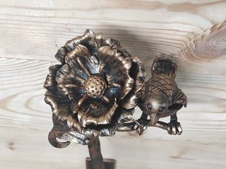 Hand Forged Wrought Iron Door Handle: Bird & Poppy Flower